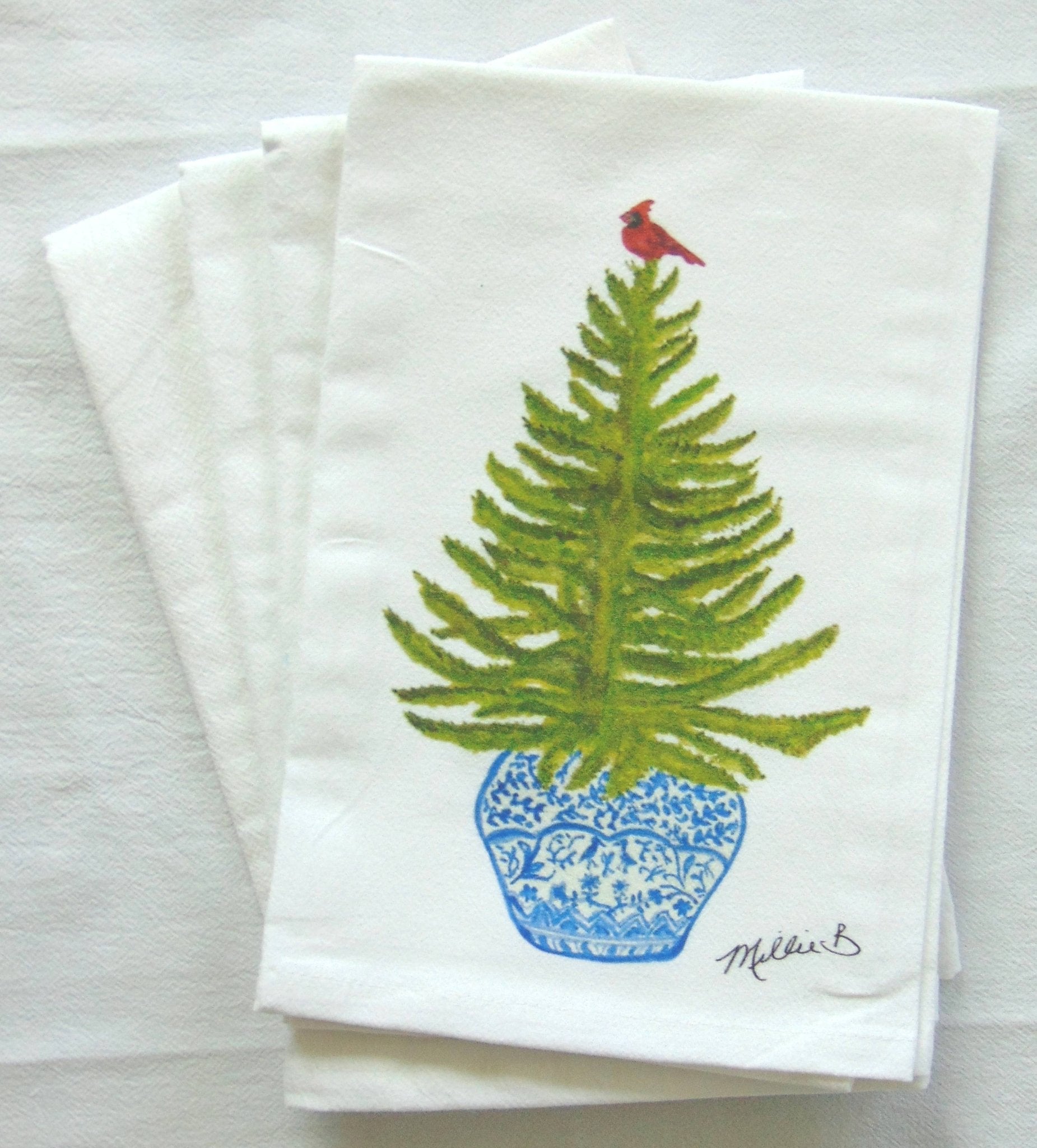 Lowcountry Linens - Limited Edition Spruce Fir Cardinal Flour Sack Towel - Gaines Jewelers