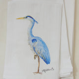 Lowcountry Linens - Limited Edition Tall Blue Heron on White Flour Sack Towel - Gaines Jewelers