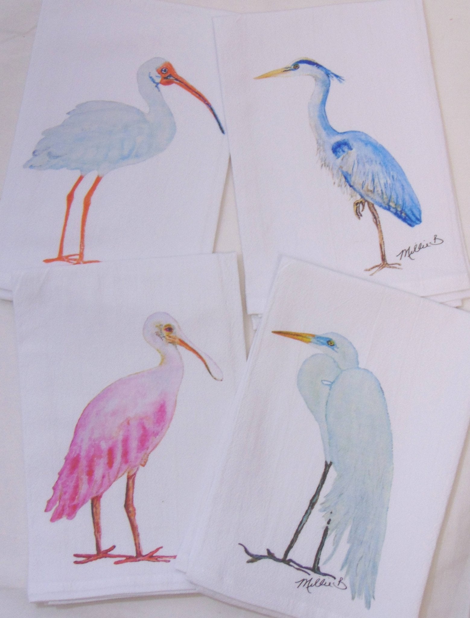 Lowcountry Linens - Limited Edition Tall Blue Heron on White Flour Sack Towel - Gaines Jewelers