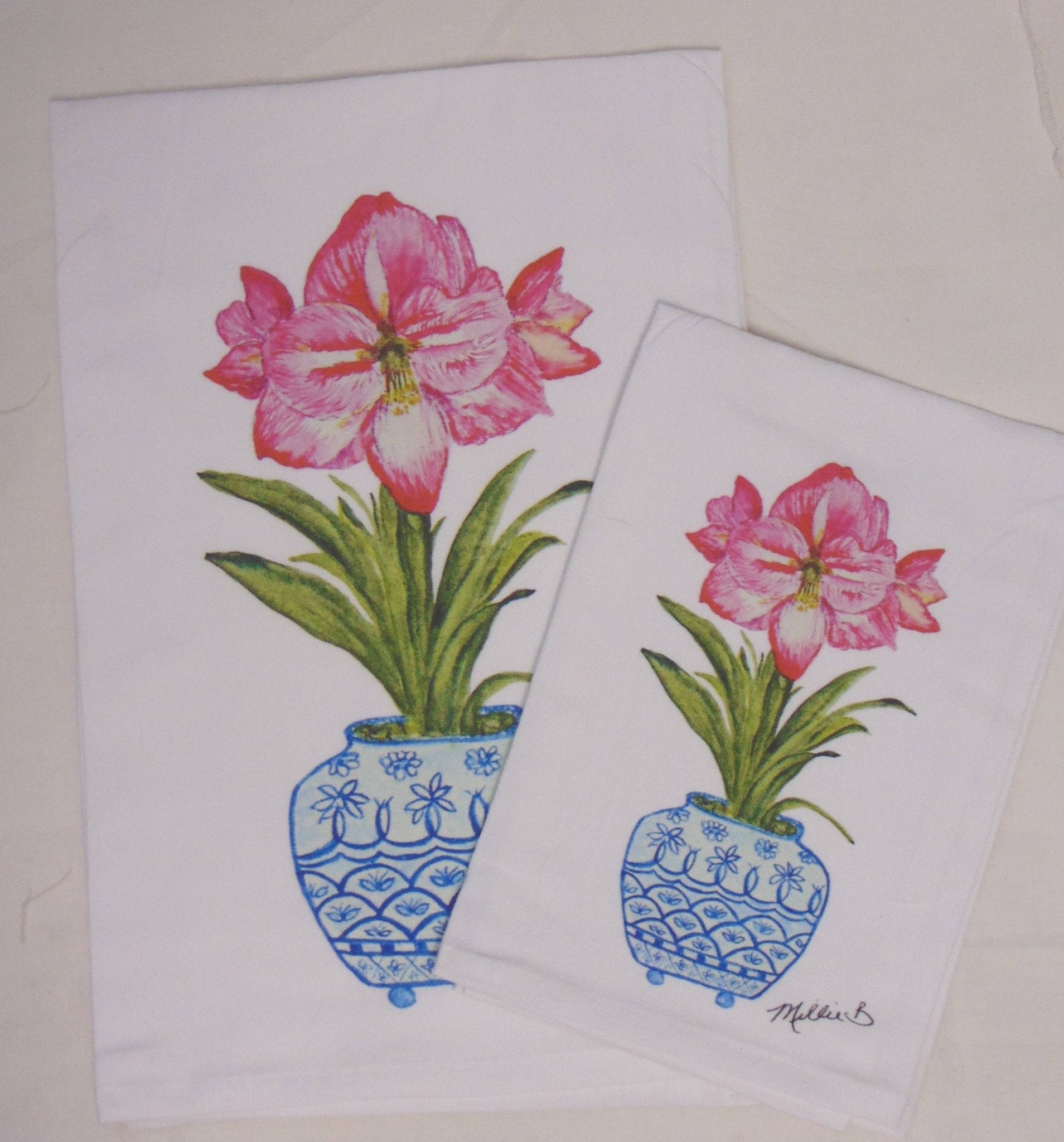 Lowcountry Linens - Limited Edition Watercolor Amaryllis White Flour Sack Towel - Gaines Jewelers
