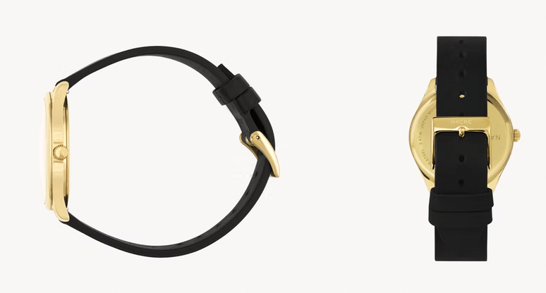 Lune Black Leather Watch in Gold - Gaines Jewelers