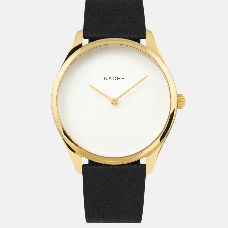 Lune Black Leather Watch in Gold - Gaines Jewelers