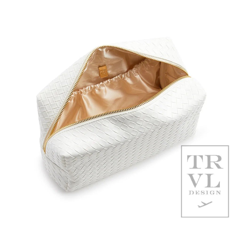 Luxe Everday Cosmetic Bag - Woven Bridal White with Champagne Satin Liner - Trvl Deisgn - Gaines Jewelers