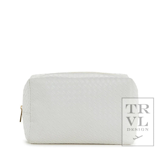 Luxe Everday Cosmetic Bag - Woven Bridal White with Champagne Satin Liner - Trvl Deisgn - Gaines Jewelers