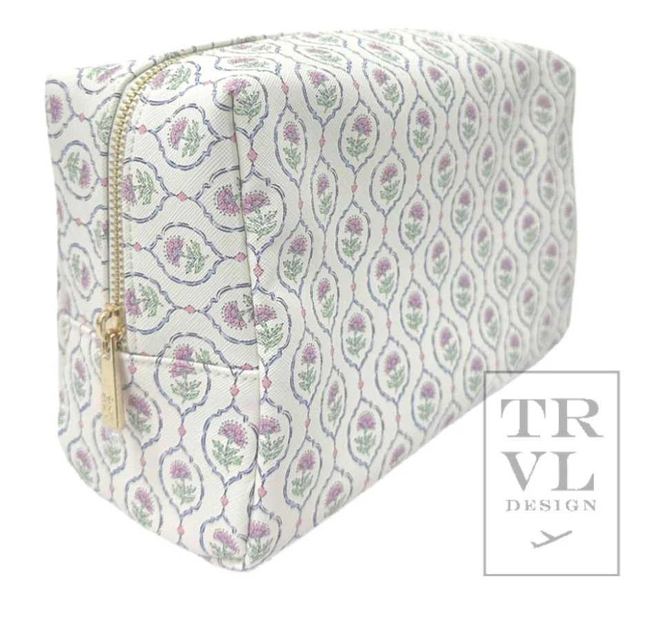 Luxe Everyday Cosmetic Bag Antibes Navy Pinstripe Liner - Trvl Design - Gaines Jewelers