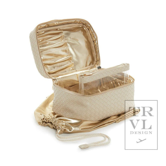 Luxe Train 2 Cosmetic Bag - Woven Bisque with Gold Liner - Trvl Deisgn - Gaines Jewelers