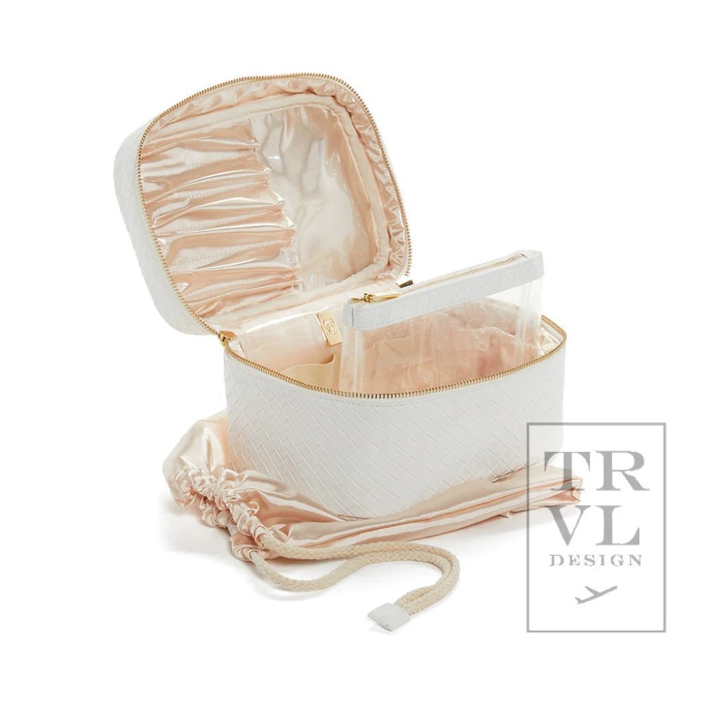 Luxe Train 2 Cosmetic Bag - Woven Bridal White with Gold Liner - Trvl Deisgn - Gaines Jewelers