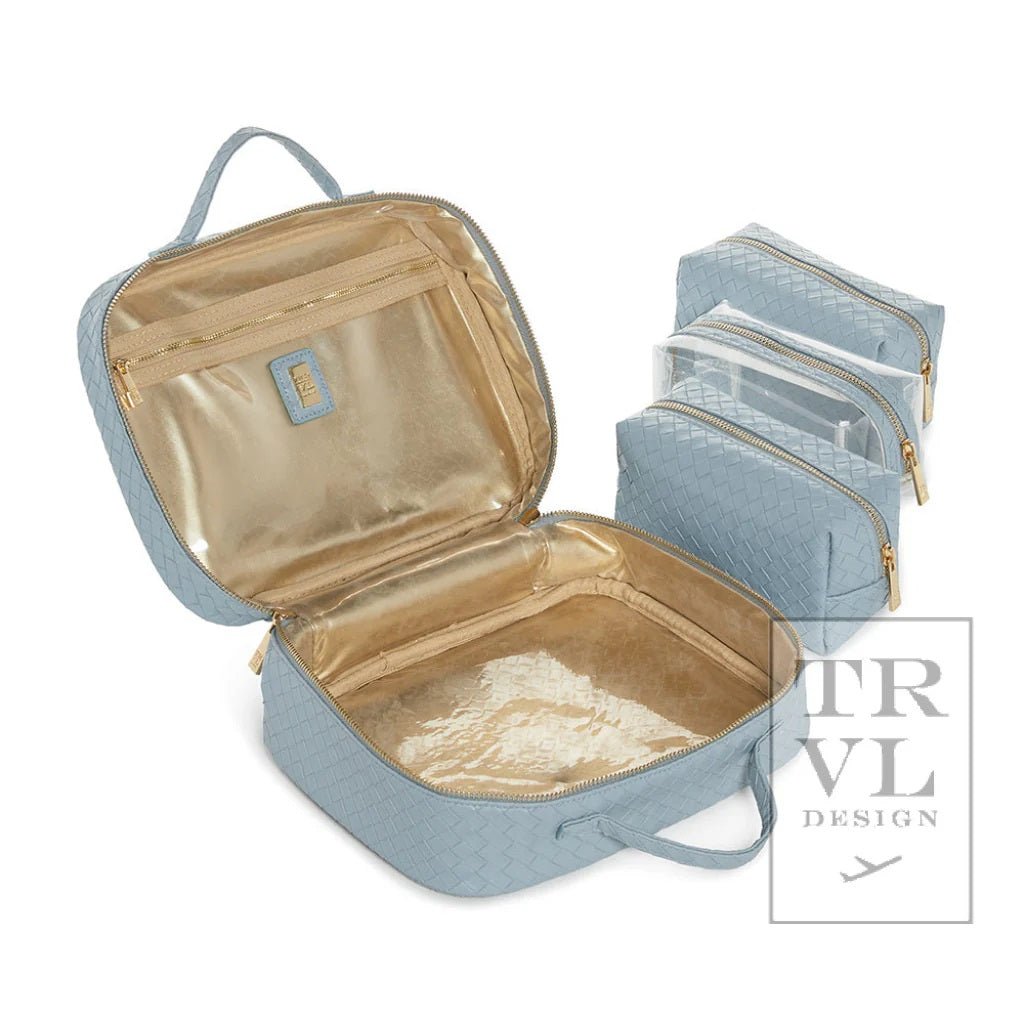 Luxe Travel 2 Cosmetic Toiletry Case - Woven Bleu with Gold Liner - Trvl Design - Gaines Jewelers