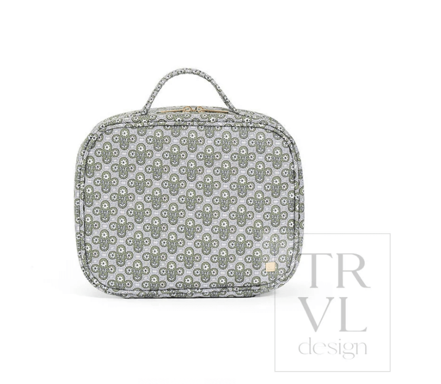 Luxe Trvl 2 Cosmetic Toiletry Case - Surrey with Green Pinstripe Liner - TRVL Design - Gaines Jewelers