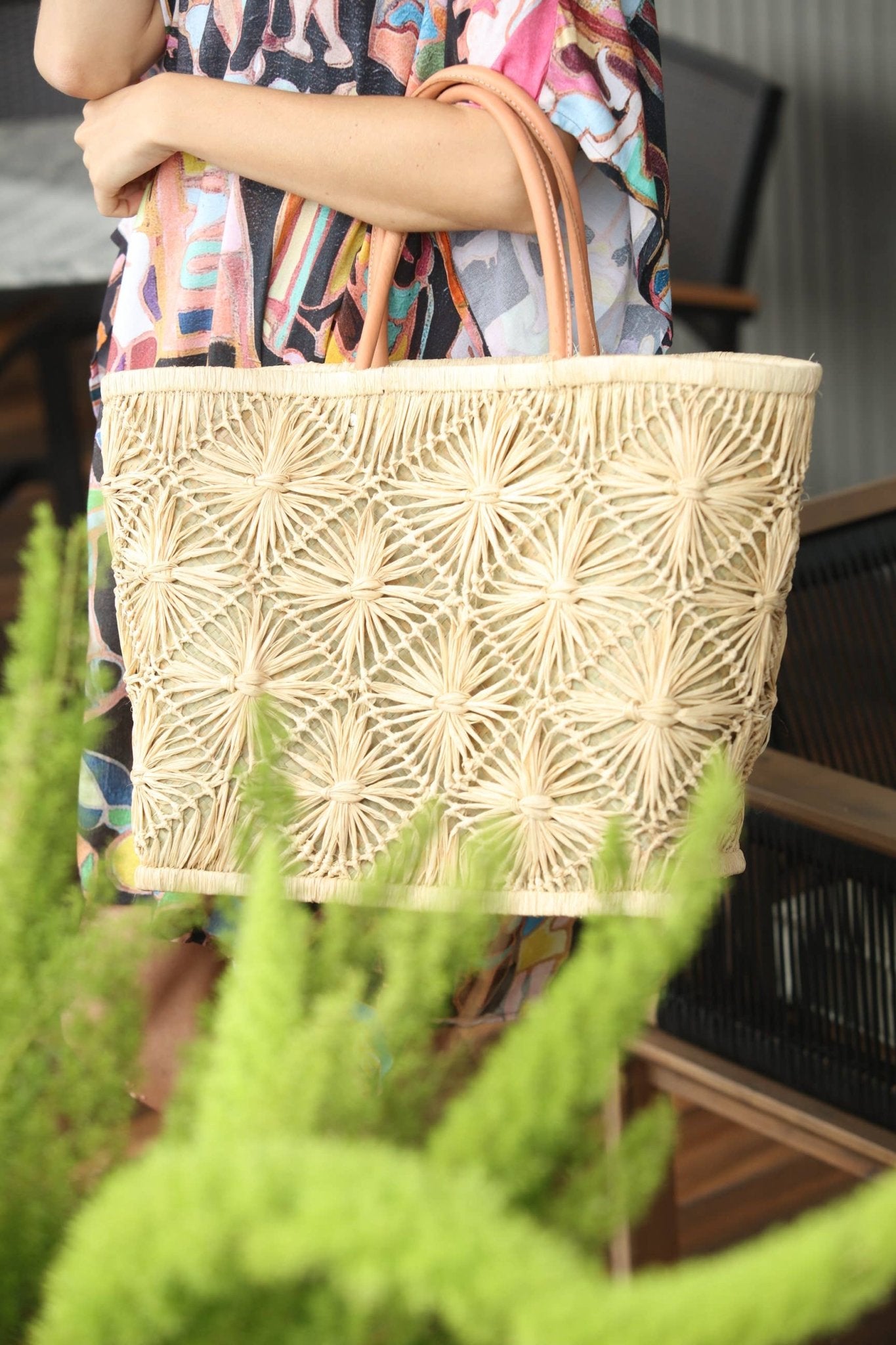 Macrame Diamond Straw Basket Bag - Shebobo - Gaines Jewelers