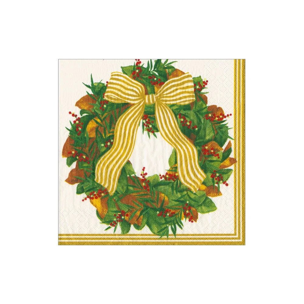 Magnolia Wreath Cocktail Napkin - Caspari - Gaines Jewelers
