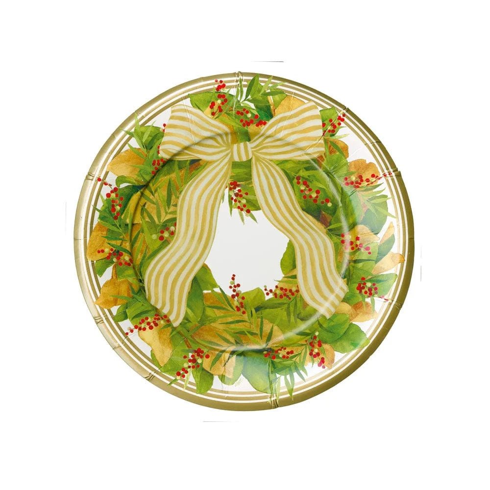 Magnolia Wreath Paper Salad & Dessert Plates - Caspari - Gaines Jewelers