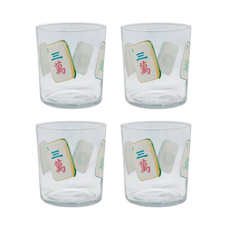 Mahjong Tiles Suite of 4 Double Old Fashion Glasses - Mariposa - Gaines Jewelers
