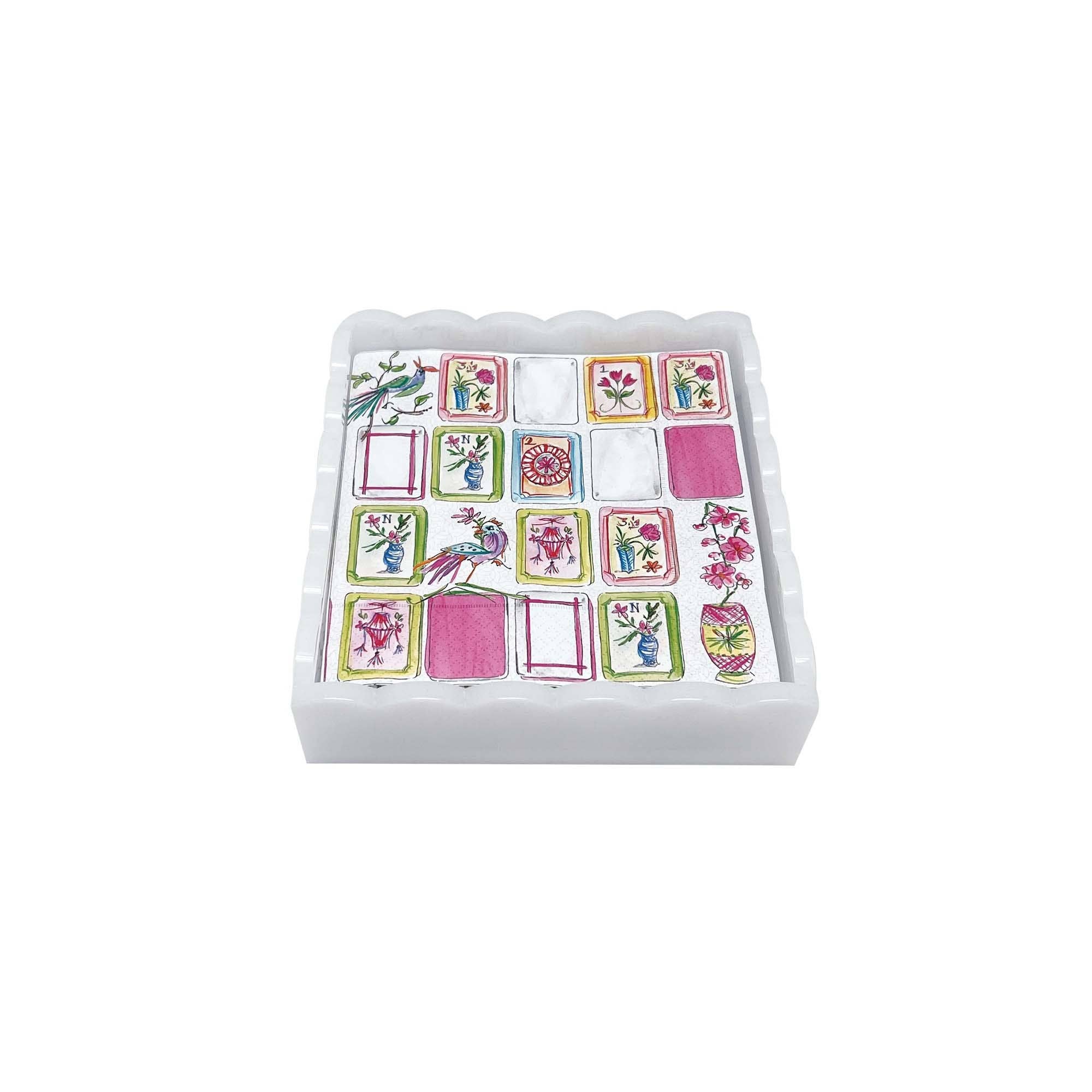 Mariposa - Mahjong White Scalloped Cocktail Napkin Box Set - Gaines Jewelers
