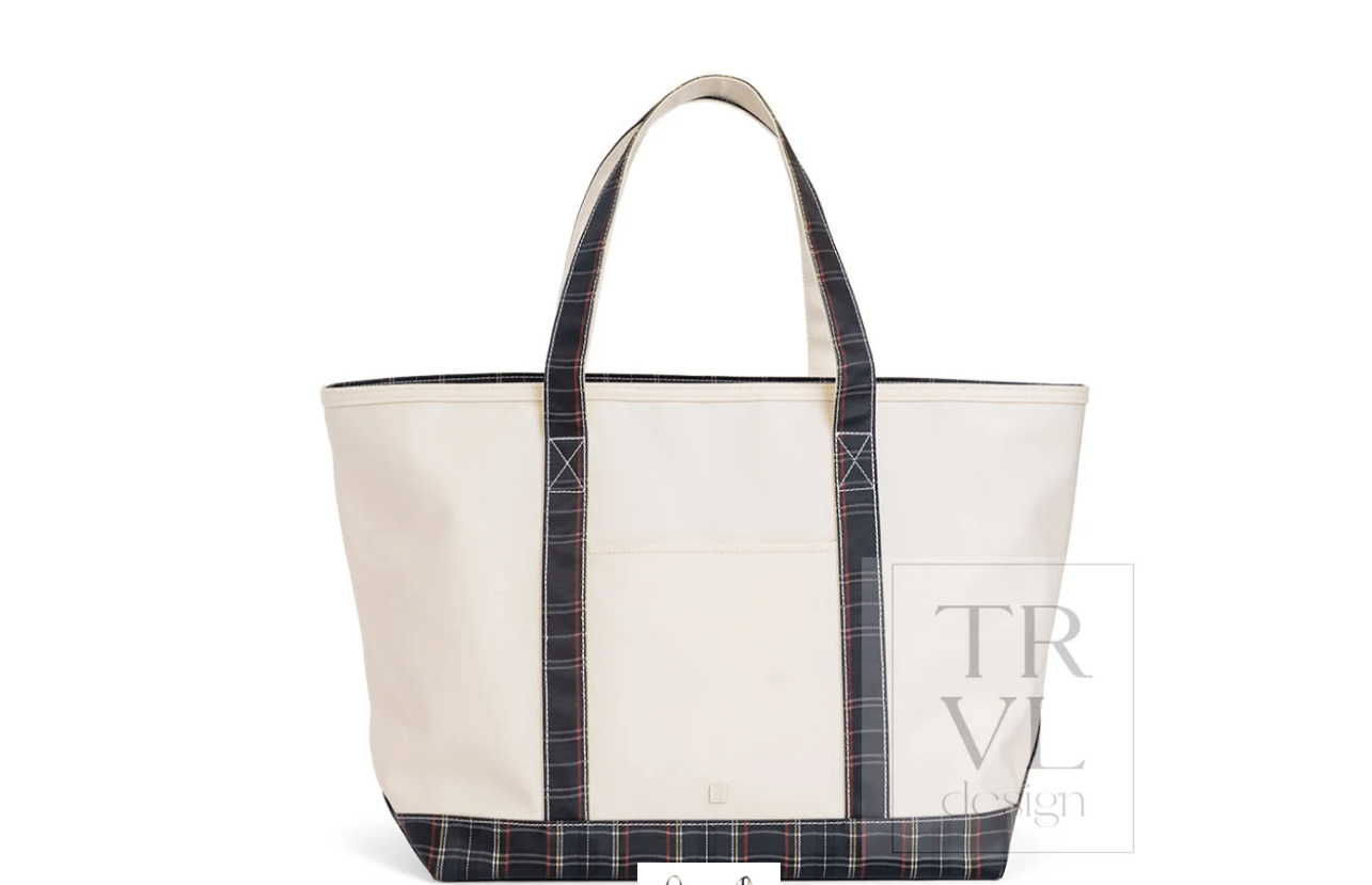 Maxi Tote - Coated Canvas Natural Cambridge Plaid Trim - Trvl Deisgn - Gaines Jewelers