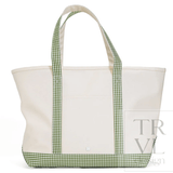Maxi Tote - Coated Canvas Natural with Gingham Moss Trim - Trvl Deisgn - Gaines Jewelers