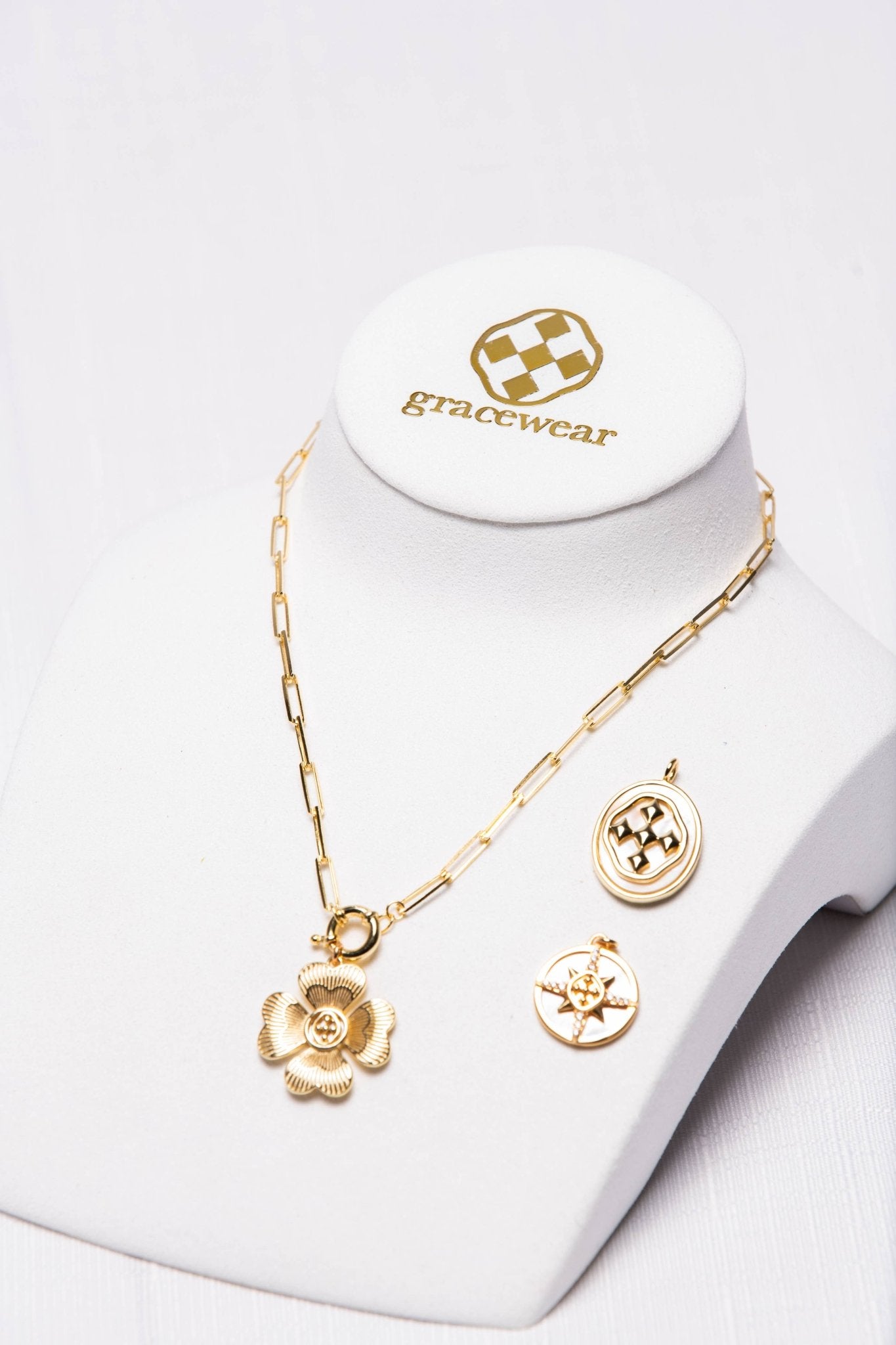Medallion gold flower charm -Gracewear Collection - Gaines Jewelers