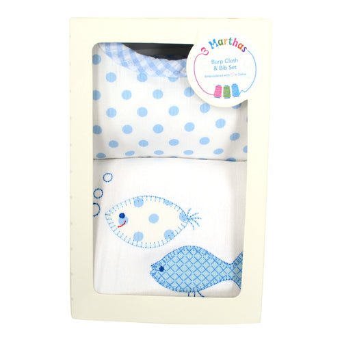 Medium Blue Fish School Bib & Burp Cloth Box Set - Gaines Jewelers