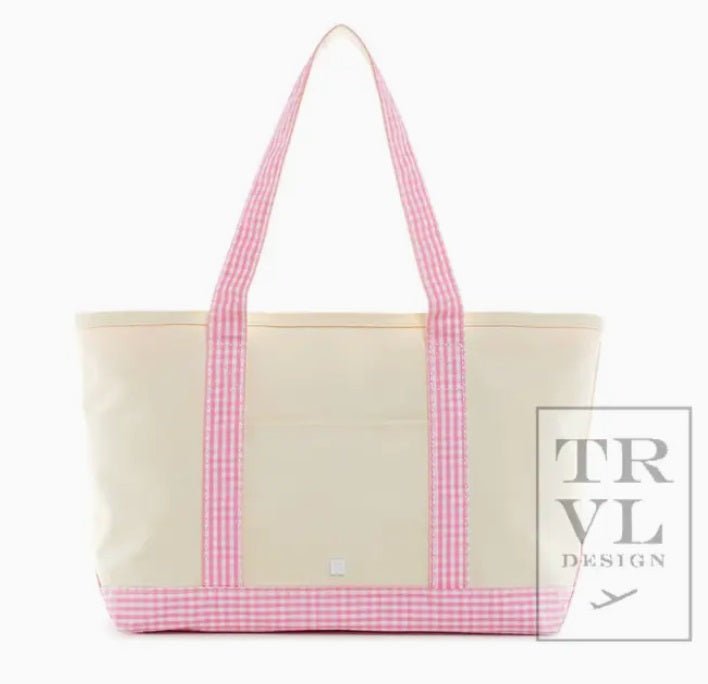 Medium Tote - Coated Canvas Gingham Pink Trim - TRVL Design - Gaines Jewelers