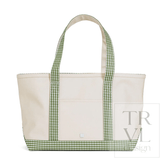 Medium Tote - Coated Canvas Natural with Gingham Moss Trim - Trvl Deisgn - Gaines Jewelers