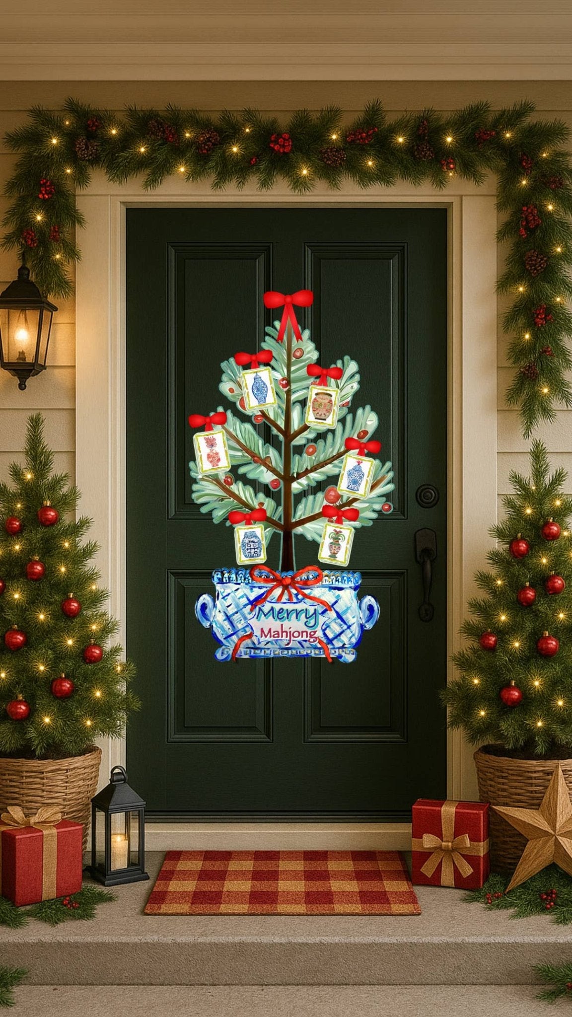 Mid Mod Design LLC - LARGE Designer Merry Mahjong Festive Door Hanger - Gaines Jewelers