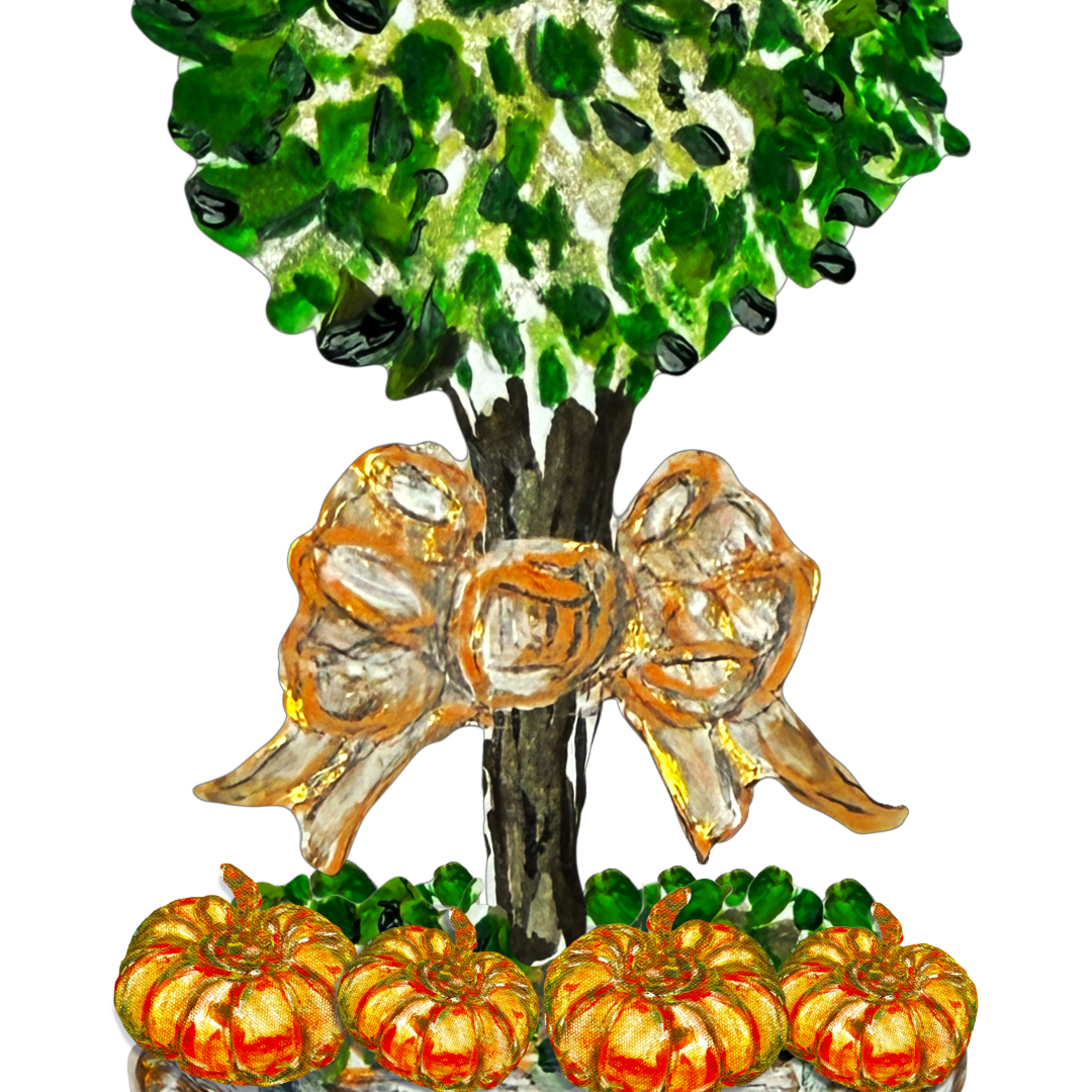 Mid Mod Design LLC - LARGE Designer PAIR of Chinois Pumpkin Topiary Door Hangers - Gaines Jewelers