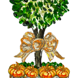 Mid Mod Design LLC - LARGE Designer PAIR of Chinois Pumpkin Topiary Door Hangers - Gaines Jewelers