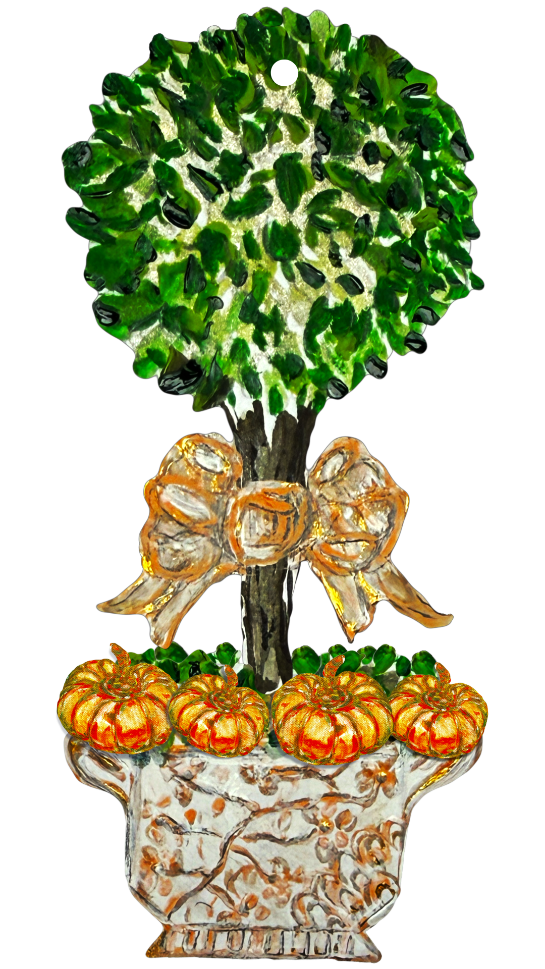 Mid Mod Design LLC - LARGE Designer PAIR of Chinois Pumpkin Topiary Door Hangers - Gaines Jewelers