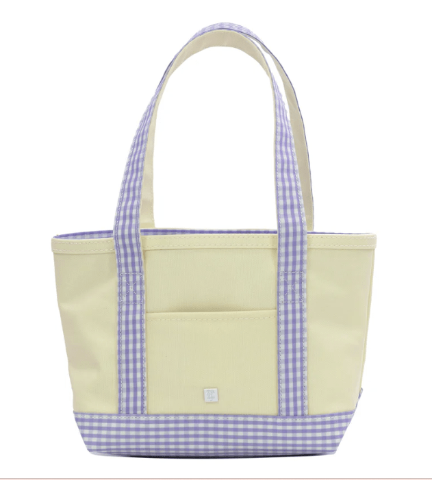 Mini Tote - Coated Canvas with Gingham Lilac Trim - TRVL Design - Gaines Jewelers