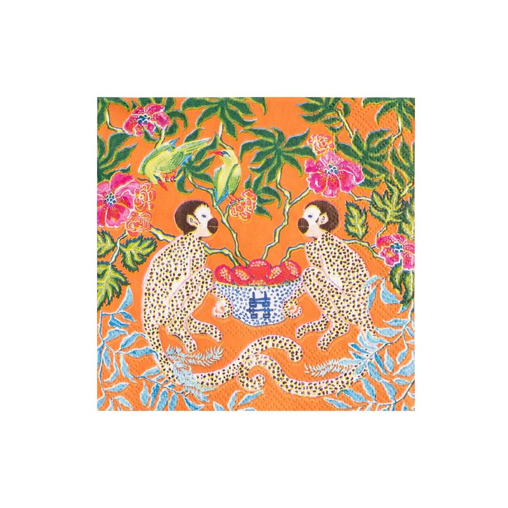 Monkeys Orange Napkin Cocktail - Caspari - Gaines Jewelers