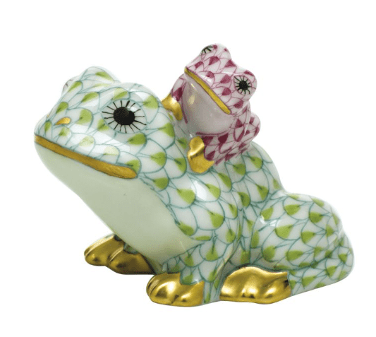 Mother and Baby Frog in Keylime and Raspberry - Herend - Gaines Jewelers