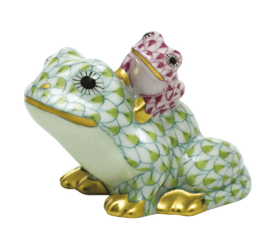 Mother and Baby Frog in Keylime and Raspberry - Herend - Gaines Jewelers