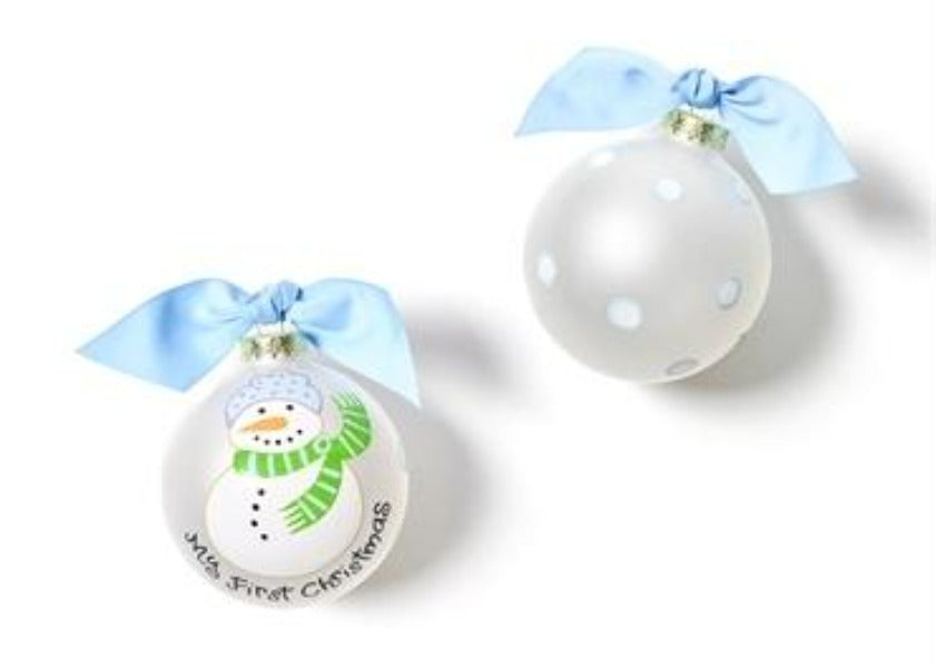 My First Christmas Glass Ornament - Blue Snowman - Coton Colors - Gaines Jewelers