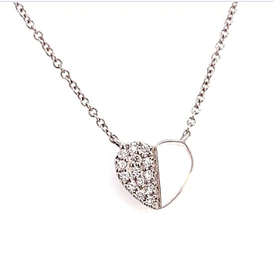 Necklace- 14kt wg pendant diamond 14=.08 heart half diamond white gold - Gaines Jewelers