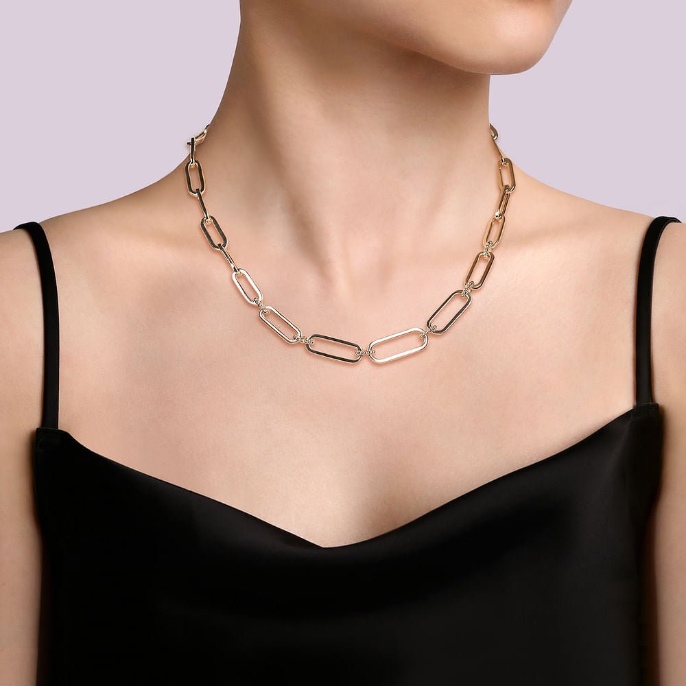 Necklace - 17 inch 14K Yellow Casted Gold Bujukan Ball Link and Hollow Paperclip Link Chain Necklace - Gaines Jewelers