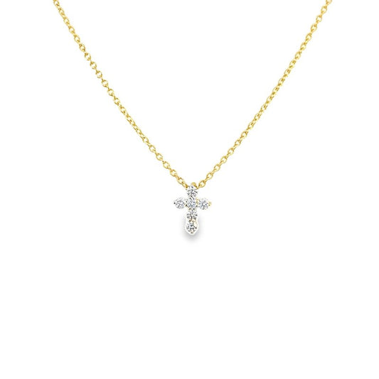 Necklace - 1.8mm 0.15ctw diamond cross 14kt yellow gold - Gaines Jewelers