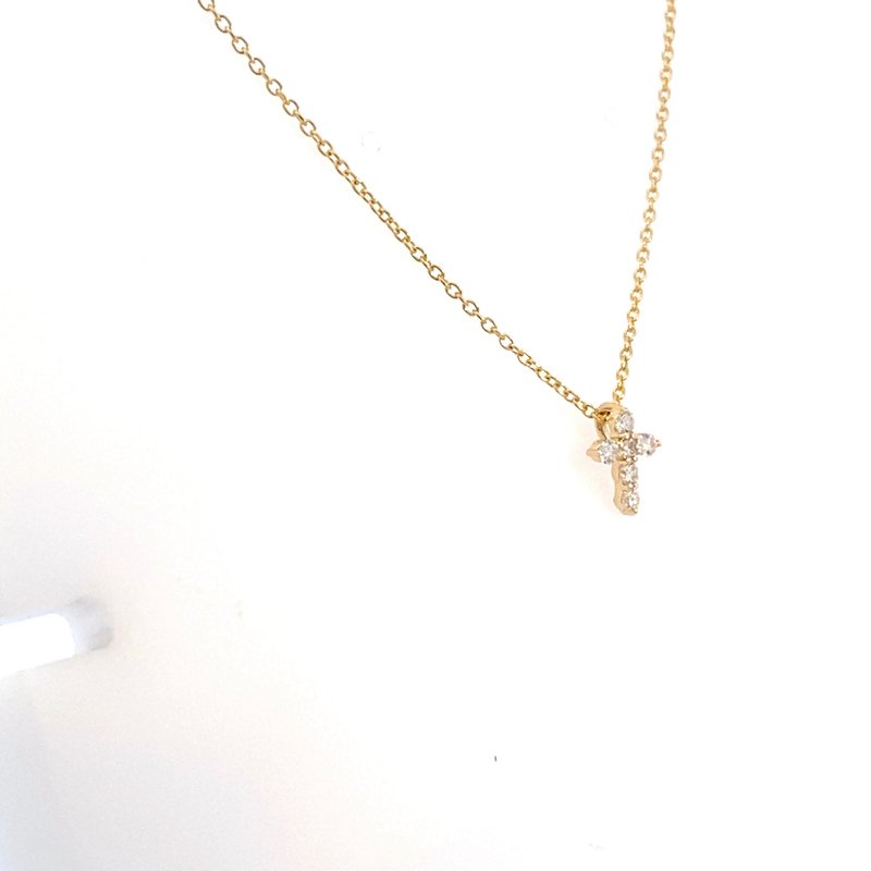 Necklace - 1.8mm 0.15ctw diamond cross 14kt yellow gold - Gaines Jewelers