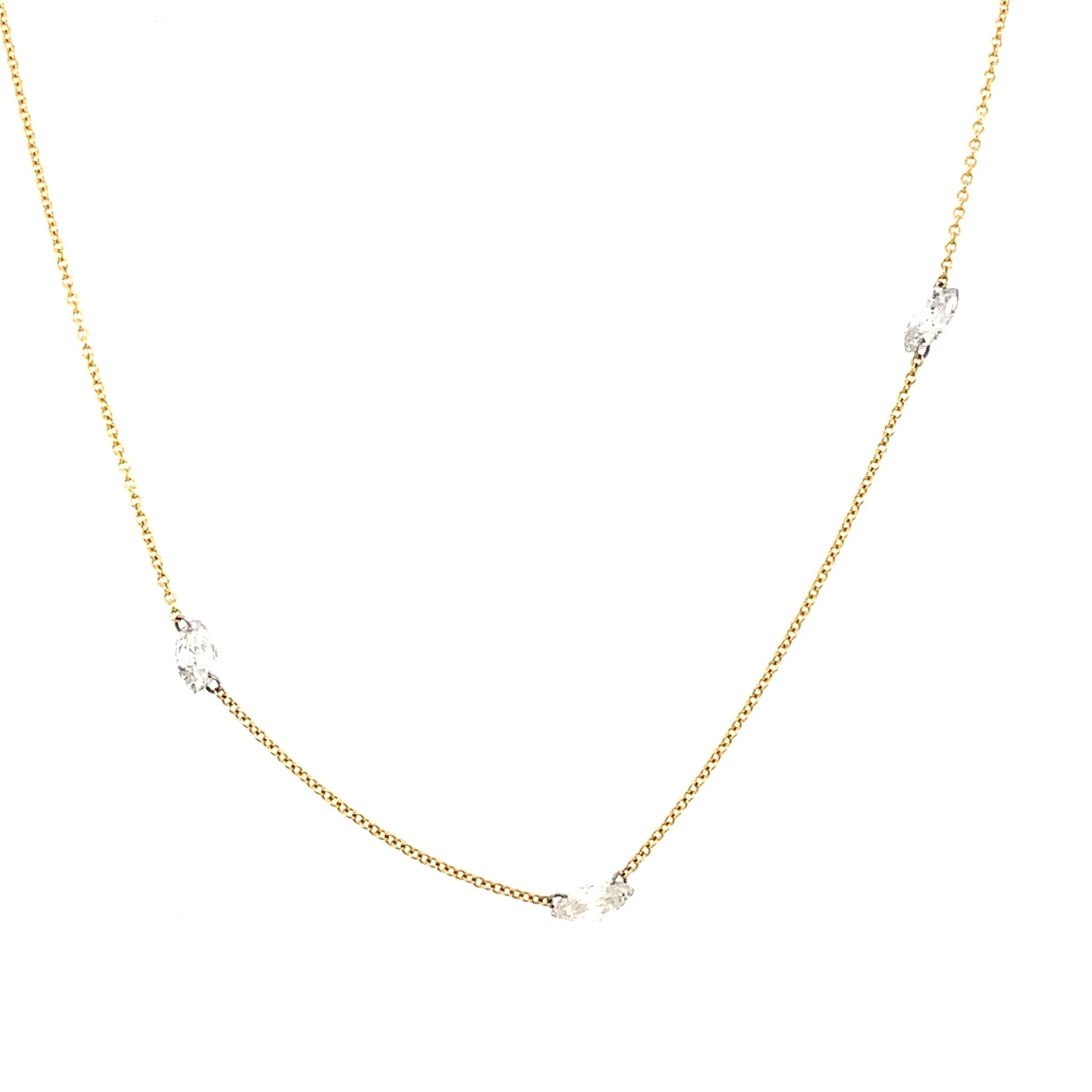 Necklace 3 marquise diamond suspended on yellow gold chain - Gaines Jewelers