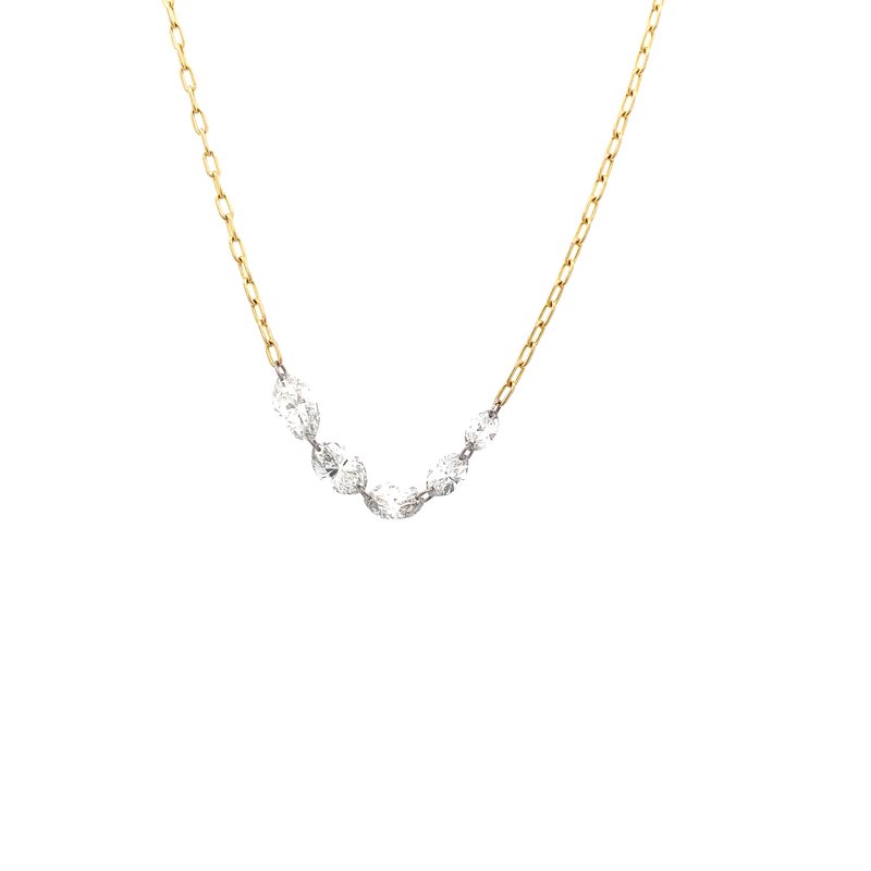 Necklace - 5 graduated marquise diamonds on paperclip chain 14kt yellow gold - Gaines Jewelers