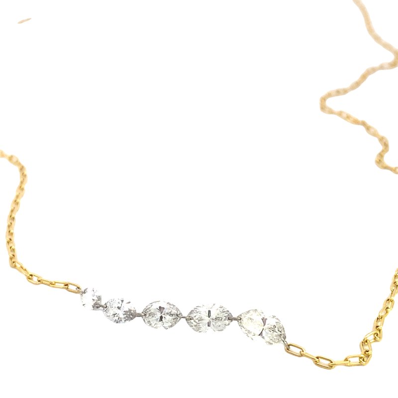 Necklace - 5 graduated marquise diamonds on paperclip chain 14kt yellow gold - Gaines Jewelers