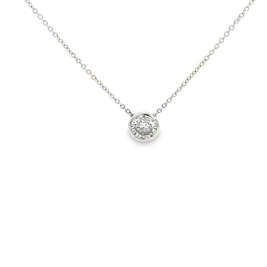 Necklace .90ct round diamond in bezel setting 14kt white gold - Gaines Jewelers