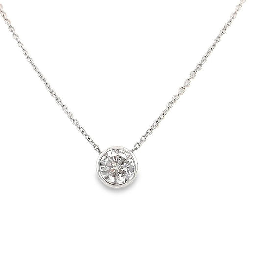 Necklace .90ct round diamond in bezel setting 14kt white gold - Gaines Jewelers