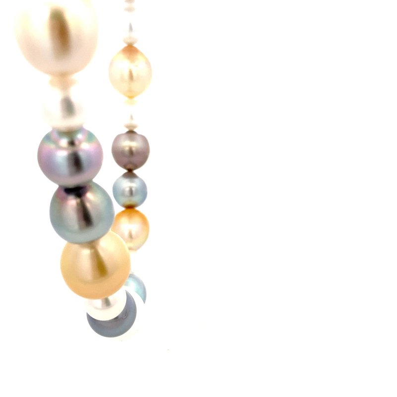 Necklace assorted colors of South Sea pearls, 18", 18kt yellow gold - Gaines Jewelers