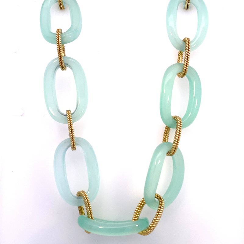 Necklace chalcedony oval links with textured 14kt yellow gold links - Gaines Jewelers