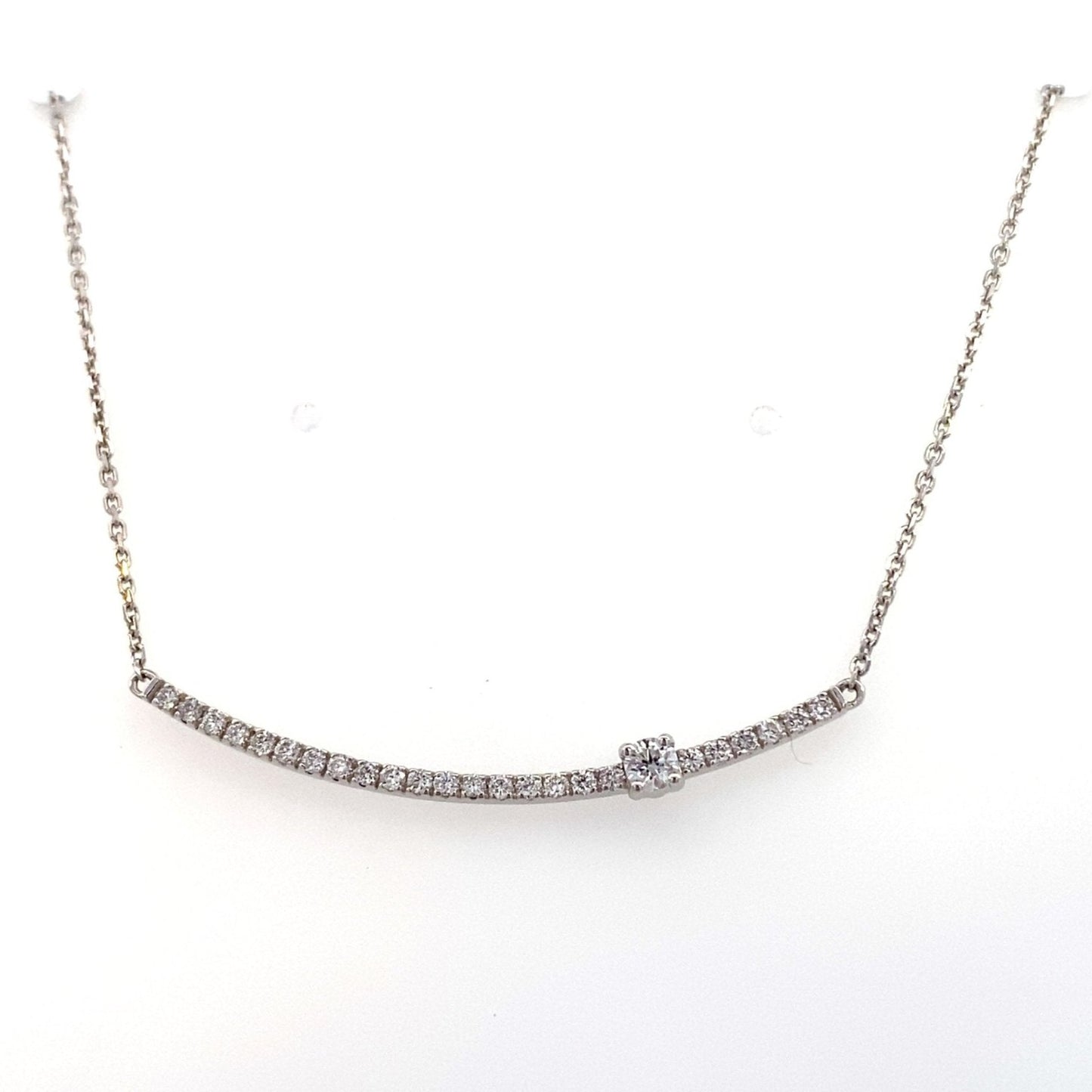 necklace - curved diamond bar on a fixed chain 14kt white gold - Gaines Jewelers