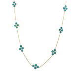 Necklace designed with stations of turquoise clusters in 14kt yellow gold - Gaines Jewelers