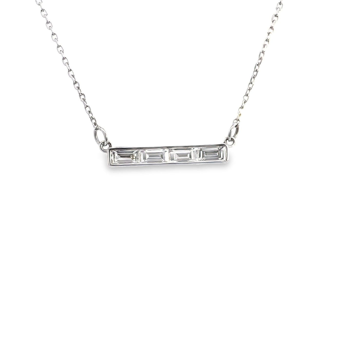 Necklace Diamond Baguette Bar 14kt white gold - Gaines Jewelers