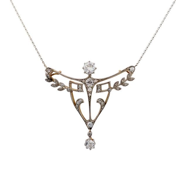 Necklace- Diamond Belle Epoque Antique Edwardian Necklace made from brooch - Gaines Jewelers