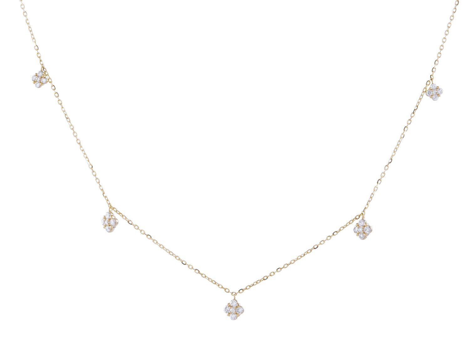 Necklace - diamond cluster in dangling stations 16 - 18" 14kt yellow gold - Gaines Jewelers