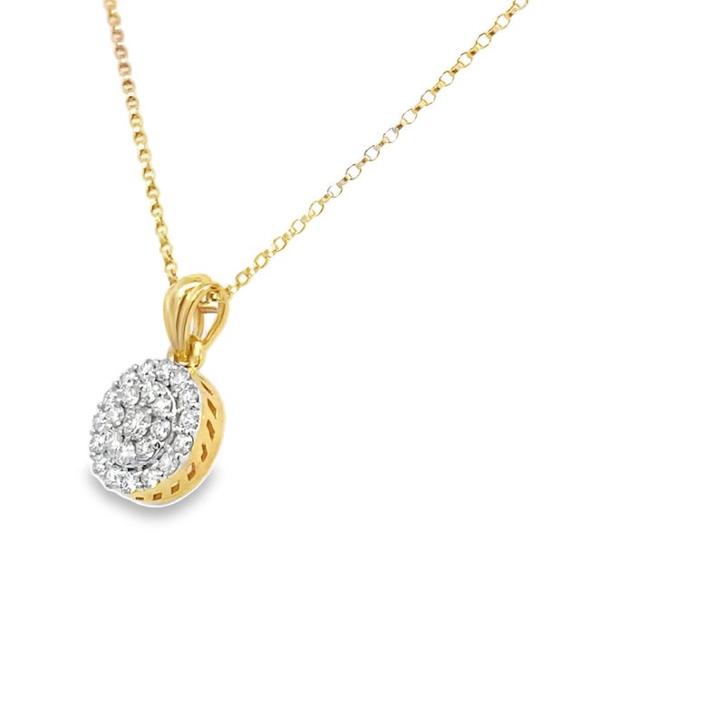 Necklace diamond cluster pendant 0.80ct 14kt yellow gold - Gaines Jewelers